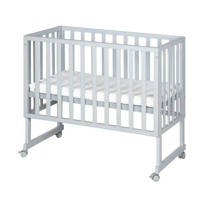 ROBA Berceau Cododo 3en1 Réglable "safe asleep®" 90 x 45 cm + Matelas + Barrière et 4 Roulettes avec Freins - Bois Laqué Taupe-2