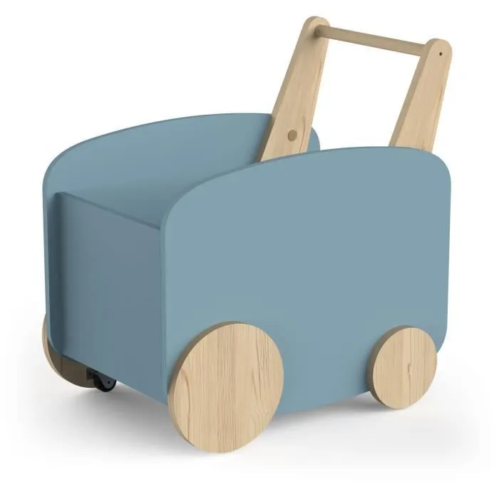 Chariot de rangement à roulettes - FIRMIANA - Style scandinave - Bleu orage et bois naturel - 49,8 x 35 x 52,5 cm - DEMEYERE-0
