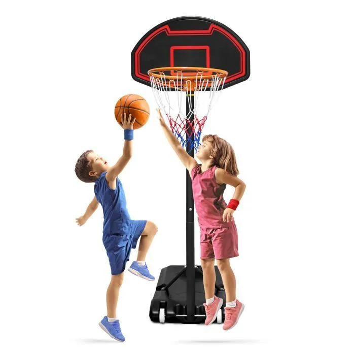Panier de basket d'extérieur pour enfants Hauteur réglable de 156 à 208 cm Mini panier de basketball Avec roulettes pour enfants-0