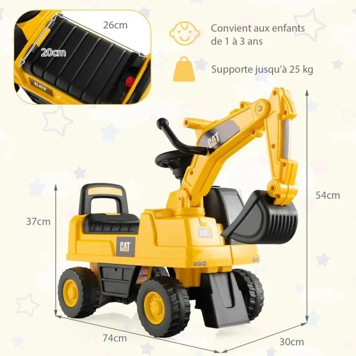 COSTWAY Tracteur pour Enfant Jouet Pelle avec Seau Rotatif, Roues Anti-dérapantes, Bouton Klaxon, Stockage de Siège, 25kg, 1-3 Ans-3