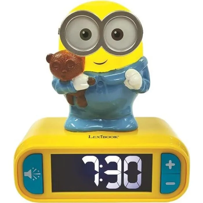 Réveil veilleuse digital LEXIBOOK - Les Minions - 3D lumineux et sonore - Jaune et bleu - Enfant-0