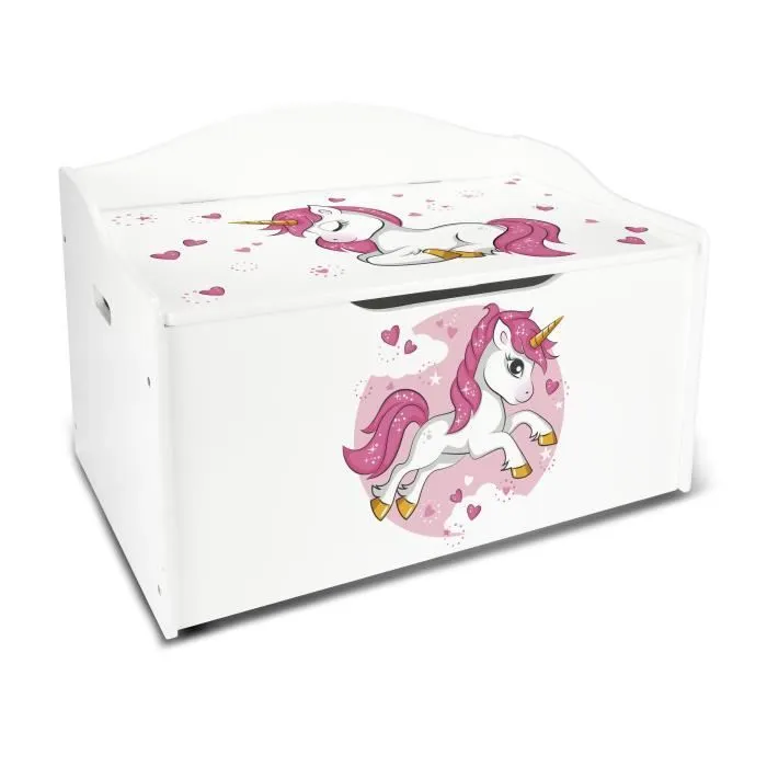 Coffre XL à jouets blanc en bois Lovely Licorne-0