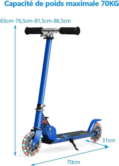 COSTWAY Trottinette Enfant Pliable 2 Roues LED Clignotantes Hauteur Ajustable Charge Max 70kg Enfant de 4 à 13 Ans Patinette Bleu-5