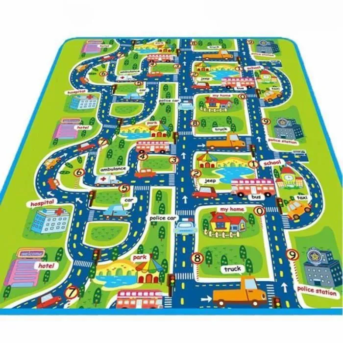 LPP09433-Tapis de Jeu Rectangle Géant Circuit Voiture de Course Cadeau pour Bébé Enfant Tapis Pique-nique-0