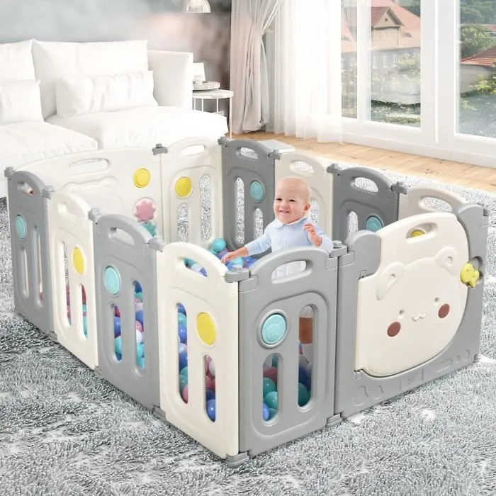 COSTWAY Parc Bébé Pliable en Plastique 12 Éléments sans BPA avec Tableau d’Activité et Porte Barrière Sécurité Enfant Panneau 64CM-0