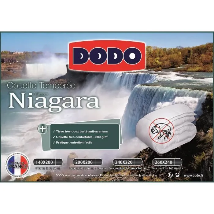 DODO Couette tempérée 300g/m² anti-acariens NIAGARA 240x260 cm blanc-2