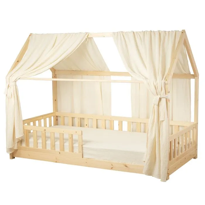 Set double ciel de lit cabane en gaze de coton DUO Écru 130x390 cm-0