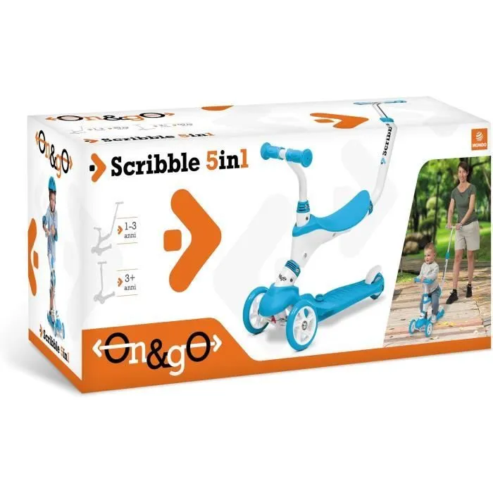 MONDO - Trottinette / Patinette / Draisienne 3 roues évolutive - On and Go - Scribble 5 en 1-2