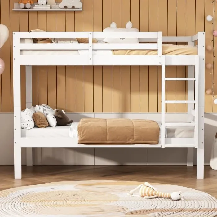 Lit superposé pour enfant, lit divisé en 2 lits simples, lit jeune, lit simple, blanc, 90x200cm-0
