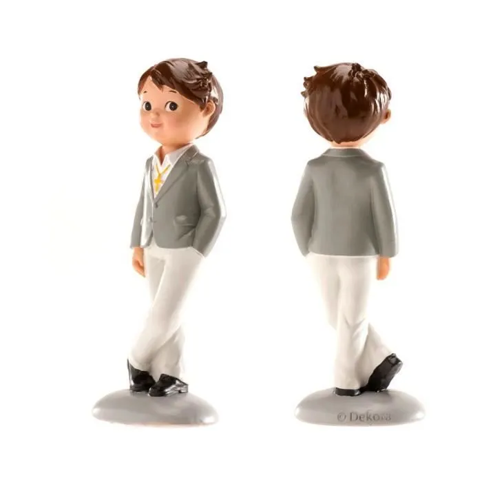 Figurine Résine - Communiant - Nico - 15 cm - Gris - Argent - Enfant Garçon-0