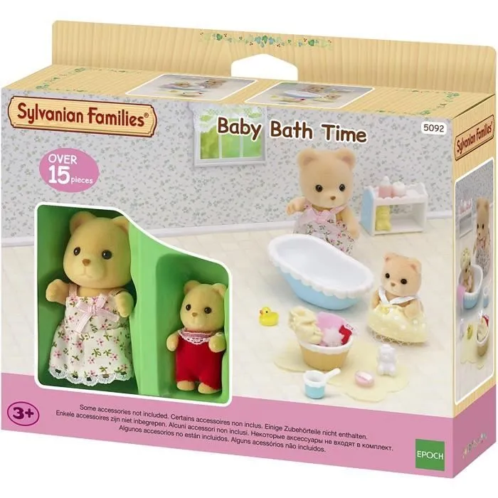 Sylvanian Families - Bébé Bain Temps - Modèle 5092 - Accessoires de bain pour bébé ours - Jaune et Blanc-0