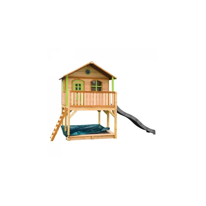 Maison Enfant AXI Marc avec Bac à Sable & Toboggan gris | Aire de Jeux pour l'extérieur en marron & vert-0