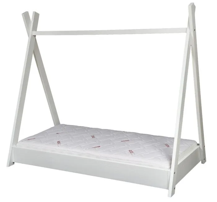 Lit pour enfant Maison 2-en-1 avec Tente Cabane en Bois Naturel (160x80 cm) avec matelas : Aventures Ludiques et Repos Douillet - B-0