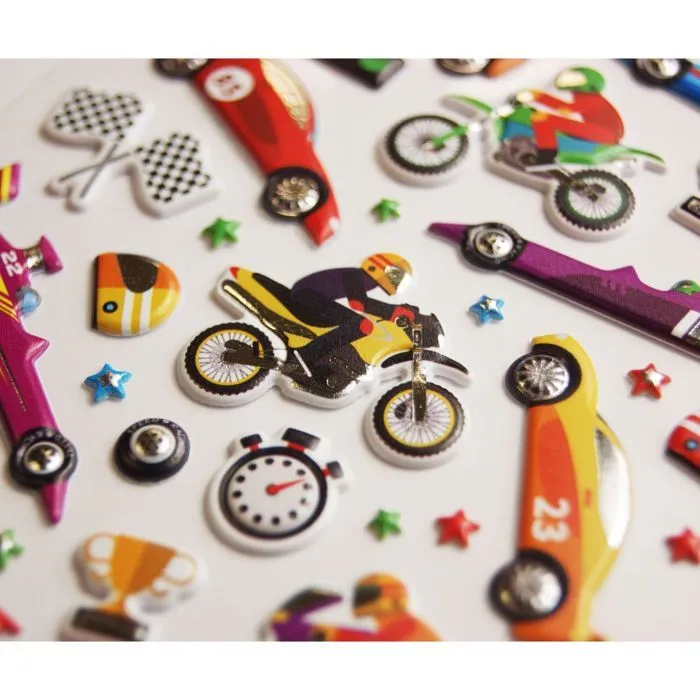 Autocollants réutilisables - Relief 3D - Voitures et motos-0