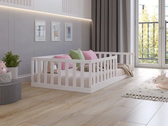 Lit au sol Montessori en bois blanc 90x200 cm, Lit Enfant pour filles et garçons-4