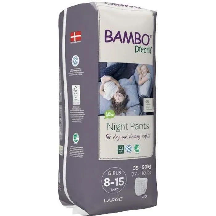 Couches de nuit Bambo Nature Dreamy pour filles de 35-50 kg - Pack de 10-0