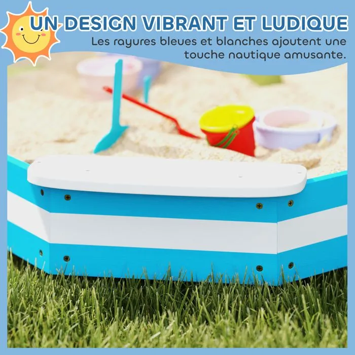 Bac à sable en bois - AIYAPLAY - pour enfants 3-6 ans - 4 sièges - 133 x 133 x 16 cm - bleu-5