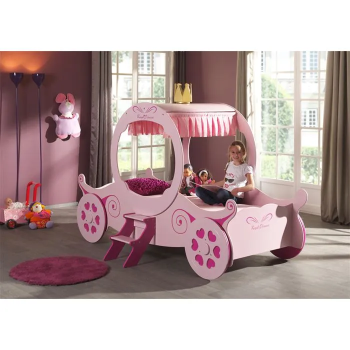 Lit enfant - Princesse Kate - MDF - 90x200 cm - 4 roues - 2 marchepieds-0