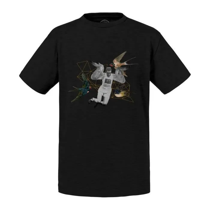T-shirt Enfant Noir Athlète Ailes de Poulet Collage Art Surréalisme Humour-0