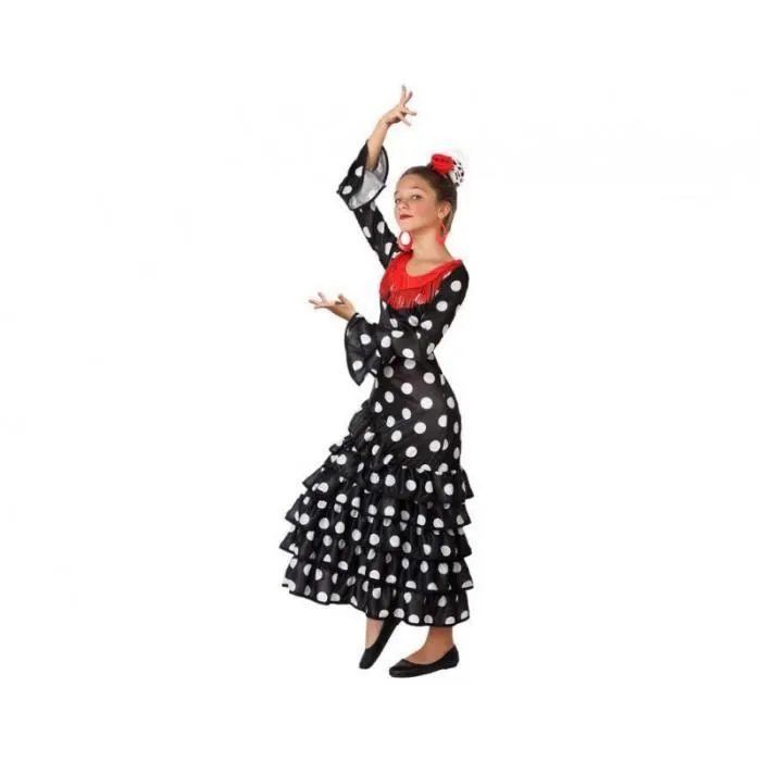 Déguisement danseuse flamenco - AC-DÉCO - Enfant - Robe noire à pois blanc - 5 ans-0