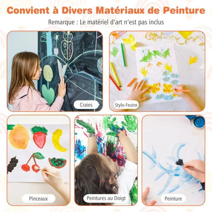 COSTWAY Chevalet d'Art 3 en 1 -Tableau Noir & Blanc Magnétique,Rouleau de Papier & 2 Bacs en Tissu pour Enfants 3-6 Ans Blanc-1