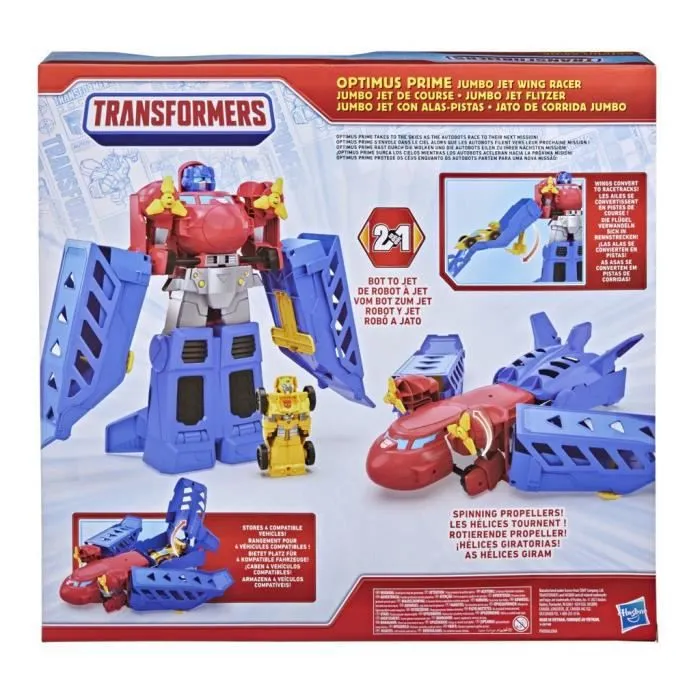 TRANSFORMERS - Optimus Prime Jumbo Jet avec Figurine Bumblebee voiture de course de 11 cm - dès 3 ans - 38 cm-6