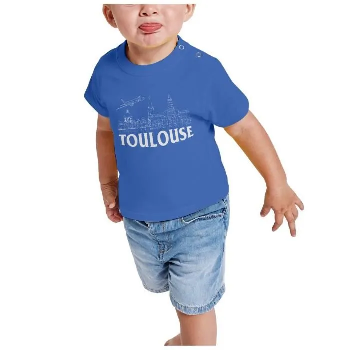 T-shirt Bébé Manche Courte Bleu Toulouse Minimalist Ville France Symbole Capitole-1