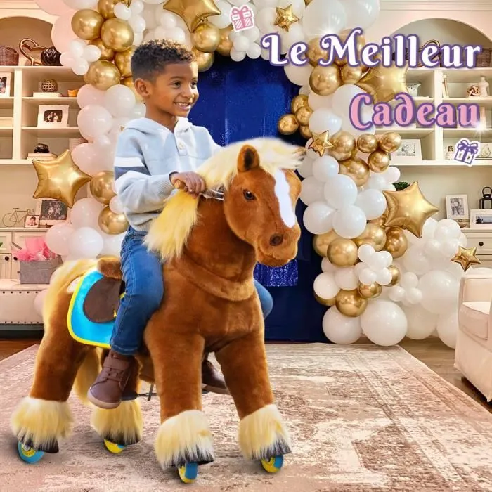 PonyCycle - Modèle X - Cheval Jouet Mécanique à Roulettes avec Frein - Taille 4 pour 4-8 ans - Brun-1