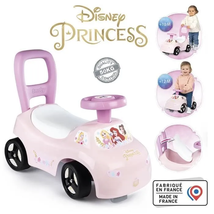 Smoby - Porteur auto enfant 2 en 1 - Disney Princesse - Coffre sous la selle - Dès 10 mois - Fabrication française-1