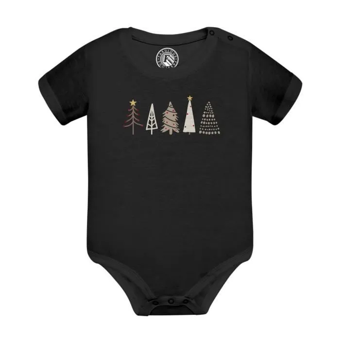 Body Bébé Manche Courte Noir Sapins de Noel Hiver Cadeau Père Noel-0