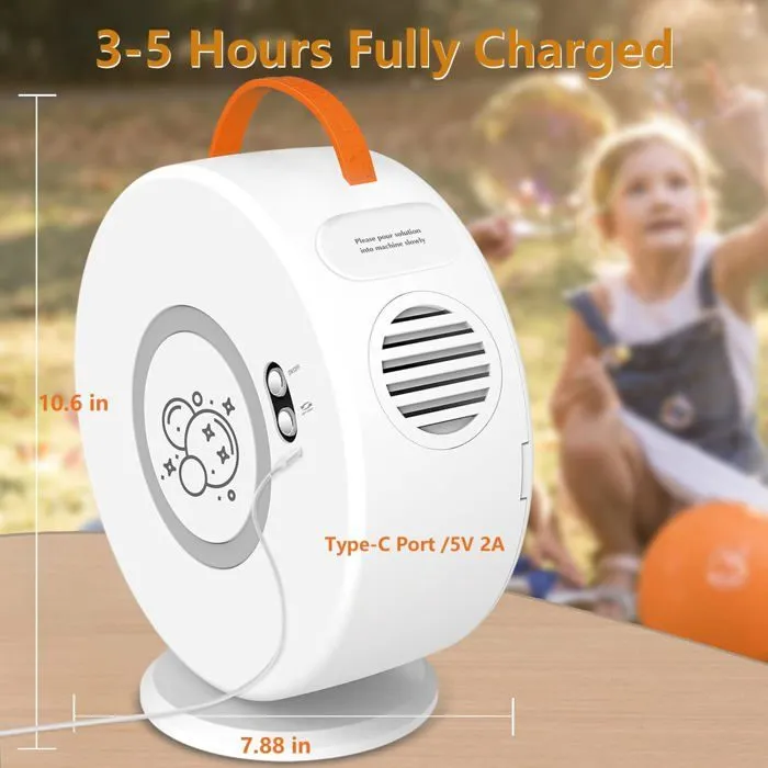 Machine à Bulles Jouet a Bulles Automatique Rechargeable Soufflante Rotatif 90°-360°, 500ml Souffleur à Bulles pour Enfants-5