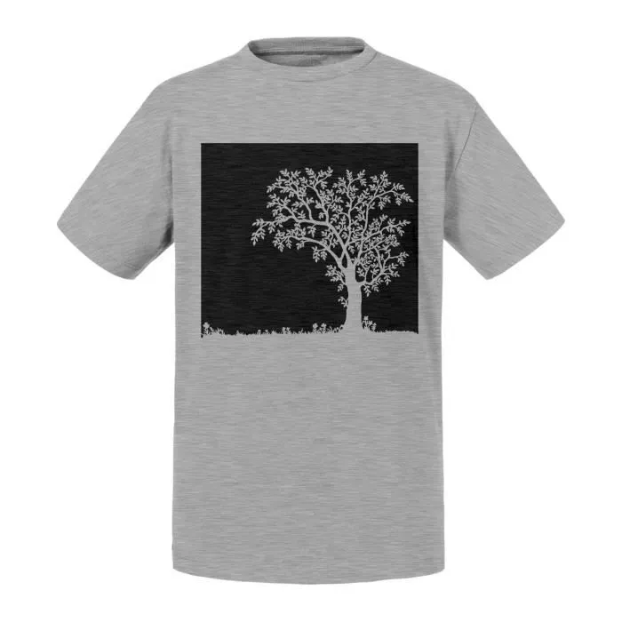 T-shirt Enfant Gris Dessin Arbre Sakura Silhouette Japon-0
