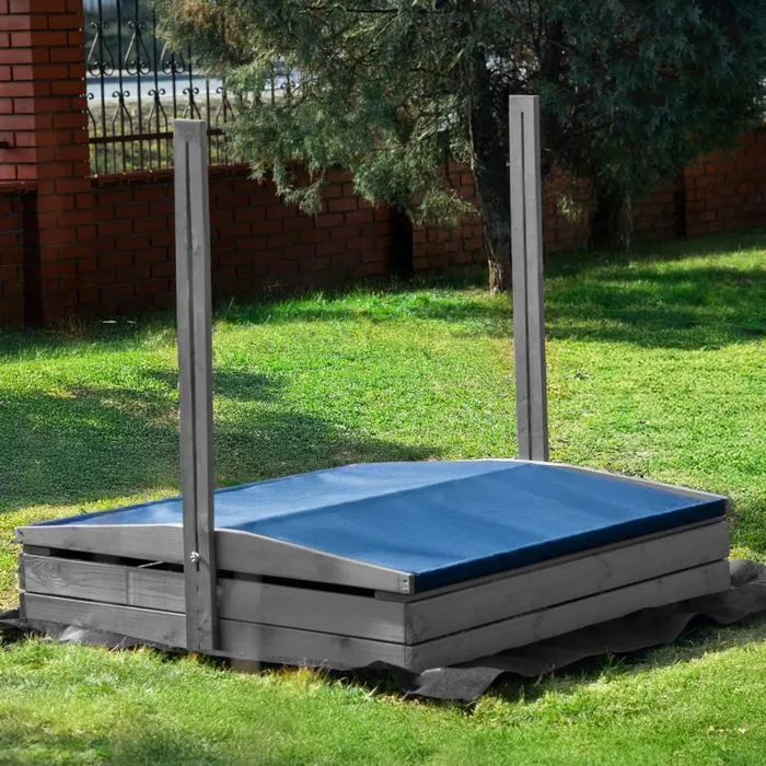 Bac à sable en bois avec toit - Springos® - 120 x 120 cm - Imprégnation à base d'eau - Gris - Bancs intégrés-2