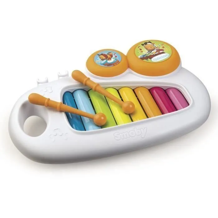 Xylophone en métal SMOBY Cotoons + 2 tambourins - Pour bébé à partir de 12 mois - Mixte-0