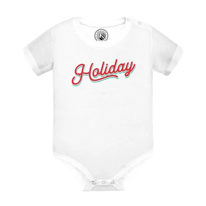 Body Bébé Manche Courte Blanc Holiday Vintage Style 70's Vacances Été Noel-0