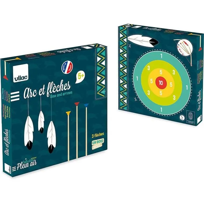 Arc en bois pour enfant VILAC - 3 flèches avec cible intégrée-3