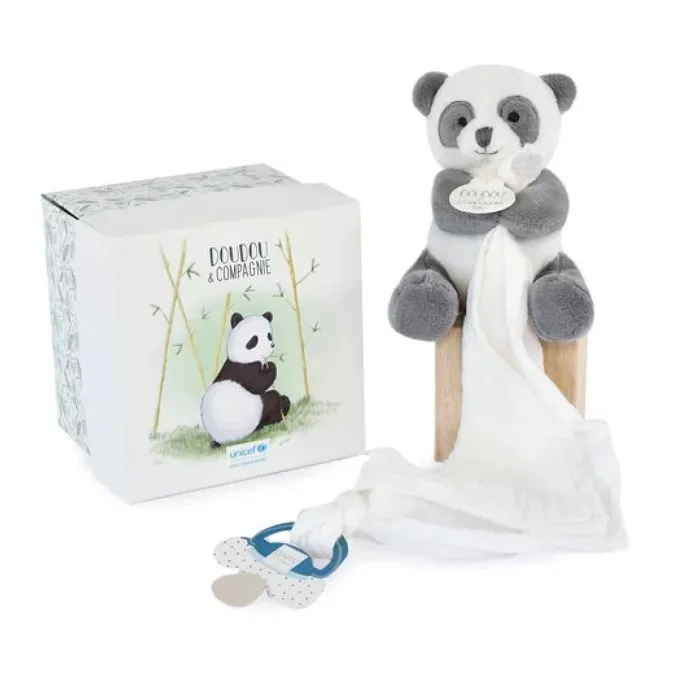 Doudou attache-sucette Panda - Doudou & compagnie Unicef - Blanc - 0/17 cm-2