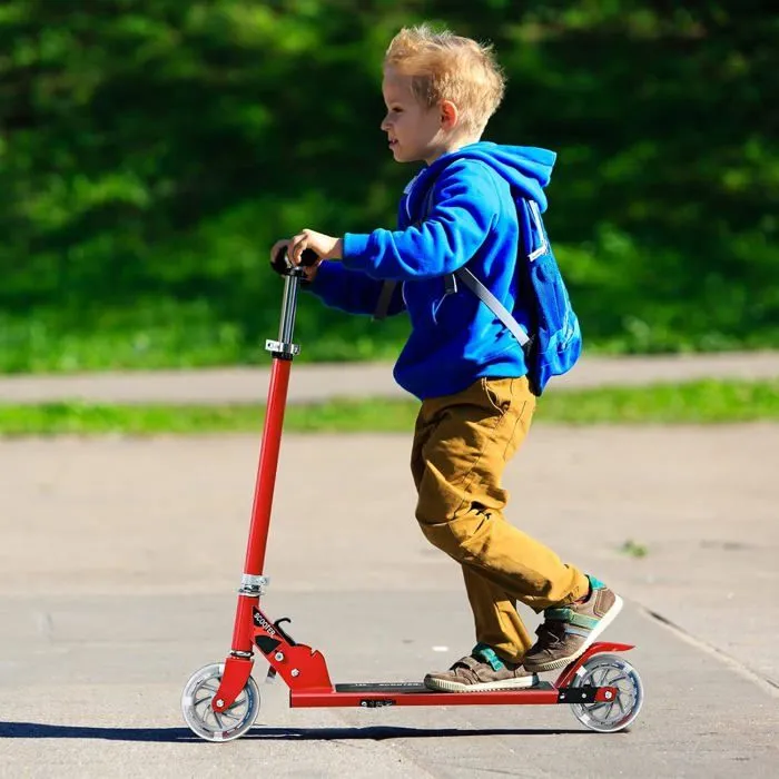 COSTWAY Trottinette Enfant Pliable 2 Roues LED Clignotantes Hauteur Ajustable Charge Max 70kg Enfant de 4 à 14 Ans Patinette Rouge-4