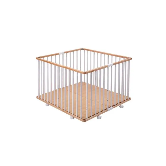 Parc bébé en bois pliant Gaby bicolore blanc - Combelle - 92x88x67 cm-3