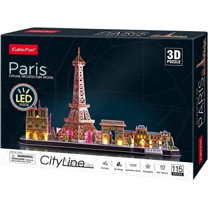 Puzzle 3D illuminé de la ville de Paris - XTREM RAIDERS - City Line Paris LED - Enfant - 115 pièces-1