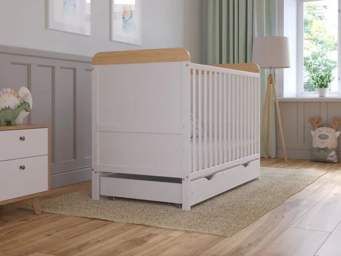Lit Bebe Evolutif Avec Matelas - Lit Bebe avec tiroir 120x60 cm Bois,Pin-Blanc convertible-2