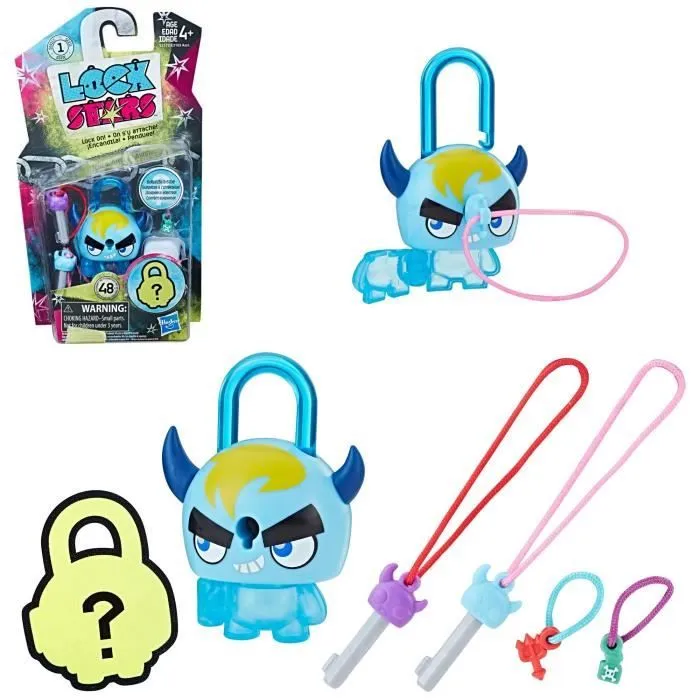 LOCK STARS Série 1 - Multi Pack Cadenas : Orange Dinosaur + Blue Horned Mon + Cactus - Mini Figurines à collectionner-2