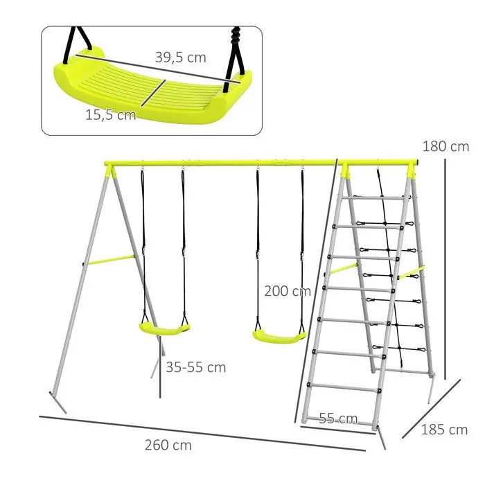Outsunny - Balançoire pour enfants - Métal - 260x185x180cm - Vert-3