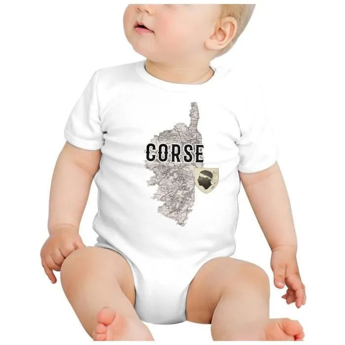 Body Bébé Manche Courte Blanc Corse Département Ile France Bastia Carte Ancienne Rare-1