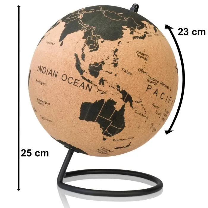 Globe terrestre vintage en liège Tripvea - Diamètre Ø = 23 cm-1