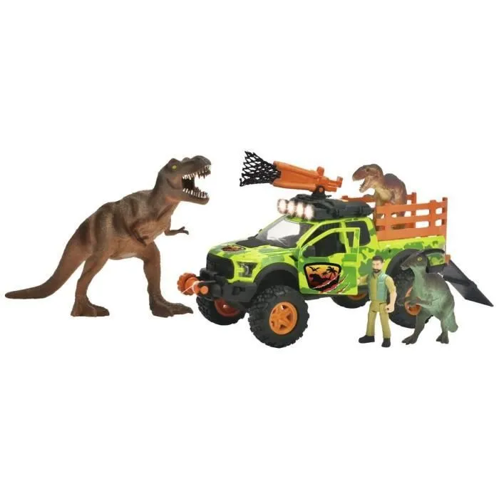 Dickie - Chasseur de dinosaures - Véhicule + Treuil + figurine articulée et 3 dinosaures - Sons et lumières-0