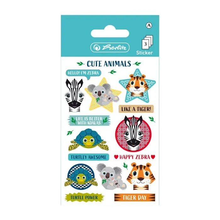 Gommette Herlitz Lot de 10 paquets de 3 feuilles de stickers autocollants en forme d'animals FSC-1