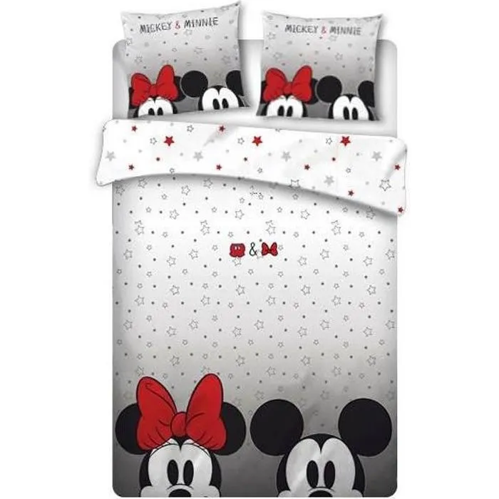 Parure de lit double - Disney - Minnie et Mickey - 220x240 cm - Polyester - Lavable en machine-0