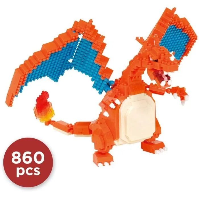 Figurine Pokémon Dracaufeu (Charizard) - BANDAI - Nanoblock - Figurine en Briques 860 pièces - Kit Construction - NBPM80-1