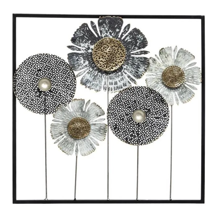 Déco murale "Fleurs" - métal 50x50 cm - Multicolore - Atmosphera createur d'interieur-0